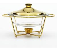 Suministros de catering, juego de buffet de tamaño completo con bandeja de vidrio for alimentos y tapa for combustible, ideal for cocinas, bodas, fiestas y banquetes(Gold)