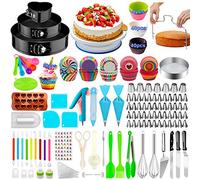 Suministros de decoración de tartas, 493 piezas, kit de decoración de pasteles, 3 paquetes de moldes para tartas, plato giratorio para pasteles, 48 puntas de glaseado de tuberías, 7 boquillas rusas