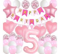 Suministros de decoración para fiesta de cumpleaños número 5, kit de globos rosados, paquete de 33 con globos de aluminio de estrella y corazón, globos de confeti de látex para fiesta de cumpleaños de