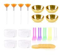 Suministros de esteticista para tratamientos faciales, juego de 4 diademas faciales, 4 cuencos de esteticista dorados, 10 aplicadores de máscara de barro facial, 12 esponjas faciales comprimidas, 4