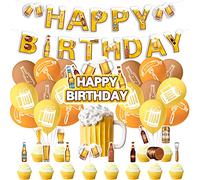 Suministros de fiesta de cerveza, decoraciones de fiesta de cumpleaños de cerveza, incluye pancarta de feliz cumpleaños, decoración de pasteles, globos para hombres y mujeres, fiesta de cerveza