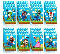 Suministros de fiesta de cumpleaños de Mario, 24 piezas de mini blocs de notas para fiesta de cumpleaños de Mario, relleno para bolsas de regalo, recompensas para el aula de niños, 8 tipos