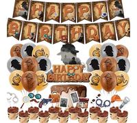 Suministros de fiesta de detectives: pancarta de feliz cumpleaños, decoración de cupcakes, decoración de pasteles, globos para fiesta de detectives de los años 20