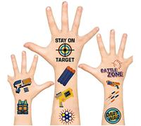 Suministros de fiesta de guerra de dardos, tatuajes temporales para niños, pistola de dardos, fiesta de cumpleaños, suministros de decoración (10 hojas, 120 estilos)