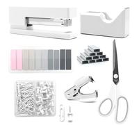 Suministros de oficina blancos, juego de dispensador de cinta y grapadora, kit de accesorios de escritorio blanco, bonito juego de suministros de oficina para escritorio de mujer