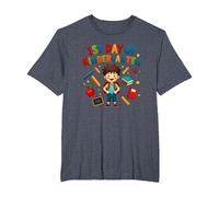 Suministros Escolares para el Primer día de jardín de Infantes Camiseta, Hombre Tallas Grandes, Azul Jaspeado, 4X Alto