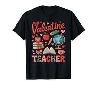 Suministros Escolares para Profesores de San Valentín Globe Books Apple Coffee Camiseta