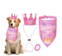 Suministros para fiesta de cumpleaños para perros, bandana con sombrero y bandera, bufanda para perros grandes, medianos y pequeños (rosa para niña)