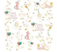 Suministros para fiestas con espirales colgantes de un ganso rosa, decoraciones de cumpleaños de un ganso para niña, divertido adorno para tarta, suministros de decoración