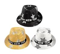 Suministros para fiestas de Año Nuevo, paquete de 3 sombreros Fedora de Año Nuevo, sombrero de lentejuelas brillantes, dorado, plateado, negro, sombrero de feliz año nuevo para hombres y mujeres,
