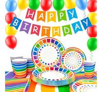 Suministros para Fiestas de Arcoíris,166pcs Cumpleaños Arcoiris Decoración&Vajilla de Fiestas de Cumpleaños Arcoíris incl Plato Arcoiris Servilletas Globos Pancarta etc Decoracion Arcoiris Cumpleaños