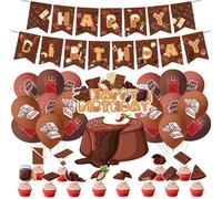 Suministros para fiestas de chocolate. Juego de decoraciones de cumpleaños con pancarta de cumpleaños de chocolate, decoración para tartas y cupcakes, globos