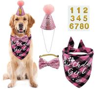Suministros para fiestas de cumpleaños para perros, juego de bandana reutilizable para cumpleaños de perro, sombrero de cumpleaños para perro, corbatín, números para perros grandes, extragrandes,