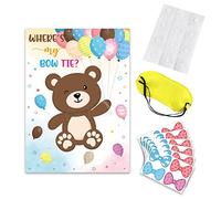 Suministros Pin the Bows on the Bear Baby Shower Party Games Poster 24 Pcs Bowknot Stickers for Birthday Decorations Funny Baby Shower Games Bear Theme for Boy Girl for Guests Game Supplies