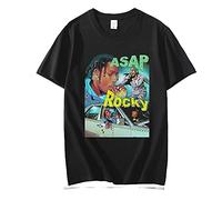 Summer 2021 Streetwear New Hip Hop ASAP Rocky Portrait Printing T Shirts Short Sleeve Cotton Tops Tees Casual Loose T-Shirt Men Black L