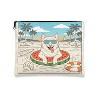 Summer Alaskans Malamute - Bolsa de maquillaje de playa para perro de 7 x 9 pulgadas para bolso de viaje, bolsa de cosméticos con patrón de natación costera para mujer, organizador de lona portátil