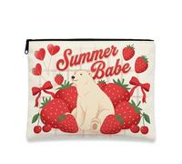 Summer Babe - Bolsa de cosméticos de fresa, adorable diseño de oso polar para mujer, divertido organizador con cremallera para el cuidado de la piel y artículos de tocador, Red, 7x9 Inch, Cosmético