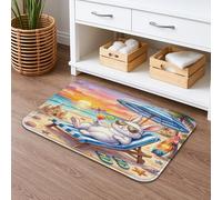 Summer Beach Bunny - Alfombra de baño antideslizante de 16 x 24 pulgadas, diseño de conejo, de franela de secado rápido, lavable, decoración de baño y baño