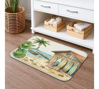 Summer Beach Bunny - Tapete de baño antideslizante de 40,6 x 61 cm, diseño de cabaña costera tropical, estampado de conejo, franela de secado rápido, lavable, decoración de baño