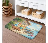Summer Beach Capybara - Tapete de baño antideslizante de 50 x 81 cm, diseño de cabaña costera tropical, diseño de cabaña playera, divertido estampado animal, franela de secado rápido, lavable