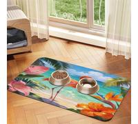 Summer Beach Flamingo - Alfombrilla de alimentación para mascotas, 30 x 45 | Alfombrilla de alimentación absorbente para perros y gatos, parte trasera de goma antideslizante, fácil de limpiar
