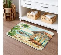 Summer Beach Highland Cow - Tapete de baño antideslizante de 20 x 32 pulgadas, diseño de cabaña costera tropical, estampado de animales, franela de secado rápido, lavable, decoración de baño
