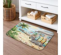 Summer Beach - Tapete de baño antideslizante de 16 x 24 pulgadas, diseño de cabaña costera tropical, estampado animal, franela de secado rápido, lavable, decoración de baño