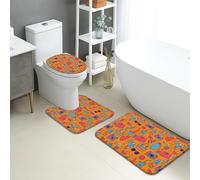 Summer Beach - Tapete de baño de secado rápido, diseño de iconos coloridos, absorbente, antideslizante, de franela tropical, lavable, para baño, decoración de 3 piezas