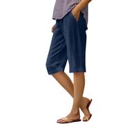 Summer Bermuda Shorts for Women Knee Length 2024 Trendy Linen Shorts Lightweight Casual Beach Short Pants Pockets