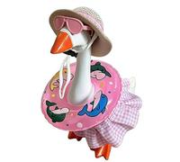 Summer Bikini Desk Goose Outfits,7 In Mini Desktop Goose Clothes with Straw Hat, Sunglasses & Swim Ring, Cute Funny Hawaiian Geese Costume Accessories for Magnetic Porch Geese Key Holder Decor Gift