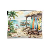 Summer Boykin Spaniel - Bolsa de maquillaje de playa para perro, bolsa de viaje de 7 x 9 pulgadas, bolsa de cosméticos para mujer, organizador de lona portátil tropical con cremallera