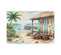Summer Boykin Spaniel Dog Beach - Rompecabezas de 300 piezas para adultos, rompecabezas de madera para cachorros costeros, decoración de patrón tropical para entretenimiento en el hogar