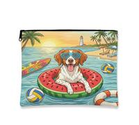 Summer Brittanys - Bolsa de maquillaje de playa para perro, bolsa de maquillaje de 7 x 9 pulgadas, bolsa de cosméticos para mujer, organizador de lona portátil tropical con cremallera