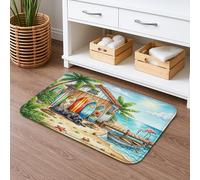 Summer Cane Corso Dog Beach - Tapete de baño antideslizante de 16 x 24 pulgadas, diseño de casa de campo costera, estampado tropical, franela de secado rápido, lavable, decoración de baño