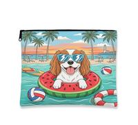 Summer Cavalier King Charles Spaniel Dog Beach - Bolsa de maquillaje de 7 x 9 pulgadas para bolsa de viaje, bolsa de cosméticos con patrón de natación costera para mujeres, divertido organizador