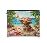 Summer Coonhound - Bolsa de maquillaje de playa para perro, bolsa de maquillaje de 7 x 9 pulgadas para viaje, bolsa de cosméticos para mujer, bolsa de cosméticos de lona portátil tropical con