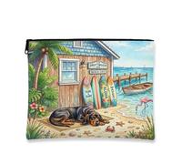 Summer Coonhound - Bolsa de maquillaje de playa para perro, bolsa de viaje de 7 x 9 pulgadas, bolsa de cosméticos para mujer, organizador de lona portátil tropical con cremallera