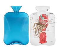 Summer Cute Girl - Botella de agua caliente con funda, bolsa de agua caliente de 2 litros para aliviar el dolor, cuello suave y hombros, calentador de manos y pies, compresa fría y caliente para