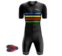 Summer Cycling Skinsuit Triatlón for Hombres, Hombre Verano Manga Corta, Culotte Ciclismo con Almohadilla de 3D Gel Padding,Racing Tri Suit de Bicicletas Acolchado de Gel, MTB Mono (Negro,L)