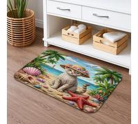 Summer Devon Rex Cat Beach - Tapete de baño antideslizante de 20 x 32 pulgadas, diseño de gatito costero de palmera, tapete de ducha tropical, de secado rápido, lavable, decoración de baño