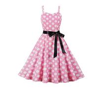 Summer Dresses for Women 1950s Vintage Polka Dots Dress Spaghetti Strap Midi Dresses Retro Womens Swing Princess Tea Party A-Line Dress Audrey Hepburn Evening Party Dance Gown with Belt