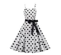 Summer Dresses for Women 1950s Vintage Polka Dots Dress Spaghetti Strap Midi Dresses Retro Womens Swing Princess Tea Party A-Line Dress Audrey Hepburn Evening Party Dance Gown with Belt