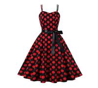Summer Dresses for Women 1950s Vintage Polka Dots Dress Spaghetti Strap Midi Dresses Retro Womens Swing Princess Tea Party A-Line Dress Audrey Hepburn Evening Party Dance Gown with Belt