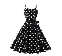 Summer Dresses for Women 1950s Vintage Polka Dots Dress Spaghetti Strap Midi Dresses Retro Womens Swing Princess Tea Party A-Line Dress Audrey Hepburn Evening Party Dance Gown with Belt