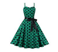 Summer Dresses for Women 1950s Vintage Polka Dots Dress Spaghetti Strap Midi Dresses Retro Womens Swing Princess Tea Party A-Line Dress Audrey Hepburn Evening Party Dance Gown with Belt