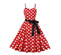 Summer Dresses for Women 1950s Vintage Polka Dots Dress Spaghetti Strap Midi Dresses Retro Womens Swing Princess Tea Party A-Line Dress Audrey Hepburn Evening Party Dance Gown with Belt