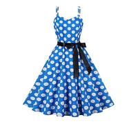 Summer Dresses for Women 1950s Vintage Polka Dots Dress Spaghetti Strap Midi Dresses Retro Womens Swing Princess Tea Party A-Line Dress Audrey Hepburn Evening Party Dance Gown with Belt