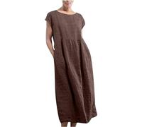 Summer Dresses for Women 2024 Short Sleeve Plus Size Cotton Linen T-Shirts Dress Casual Long Sundresses with Pockets (L,2)