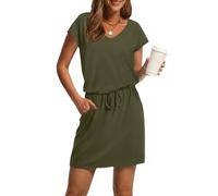 Summer Dresses for Women 2025 V Neck Casual Dresses Drawstring Cinched Waist with Pockets for Beach & Vacation (Lake Green,XXL)
