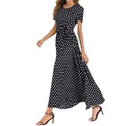 Summer Dresses for Women UK O-Neck Bandage Maxi Beach Polka Fashion Dot Long Short Dress Sleeve Dress Daliy Swing Beach Sundress Clothes